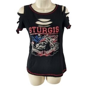 Vintage Liberty Wear Sturgis Black Cutout Slashed Women's Tee
